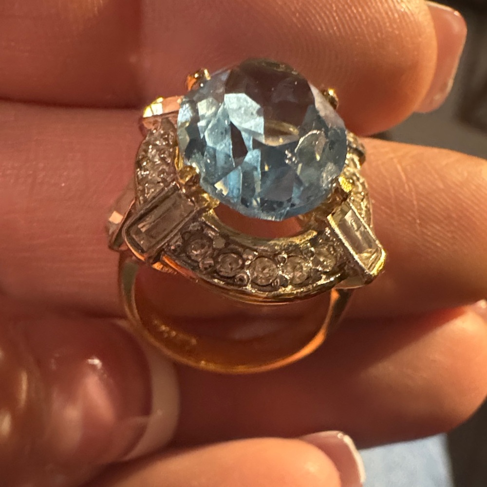 18k GE Blue Topaz Halo Statement Ring - Women's Jewelry - Picture 3 of 3